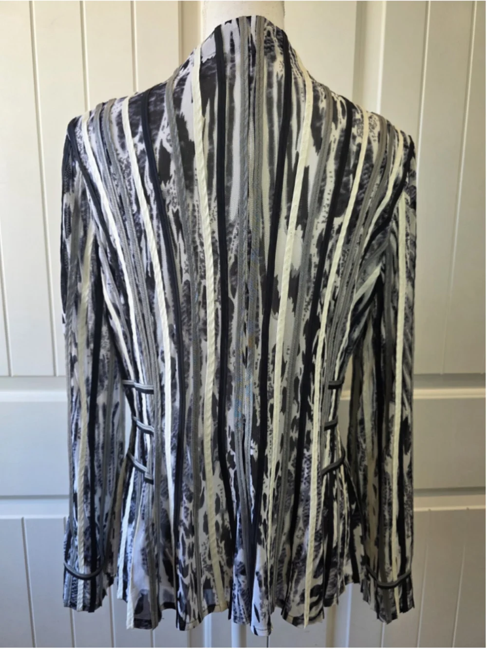 Obstinee by IKO Mesh Zip Front Animal Print Jacket Black Gray White Size 12